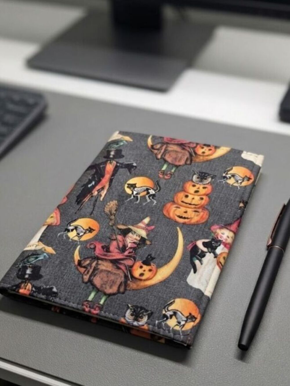 Halloween vintage fabric Notepad Folder | Raw Edge Notebook & Card Holder